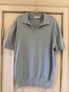 Suitsupply Light Blue Relaxed Knit Polo